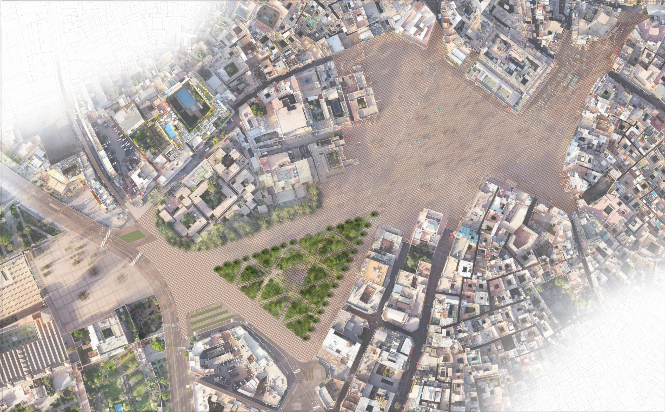 Vue aérienne globale – Place Jamaa El Fna